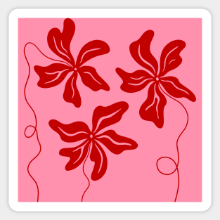 Funky Red on Pink Plants illustration. Abstract Matisse Style art Sticker